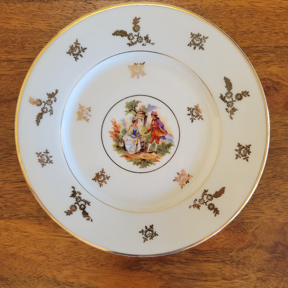 Limoges Elegant Floral Porcelain Plate with Gold Trim